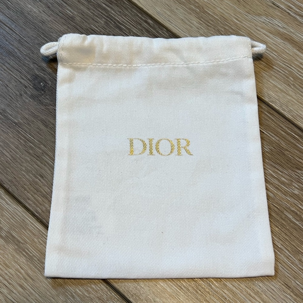 Dior White Cream Drawstring Pouch with Gold Logo